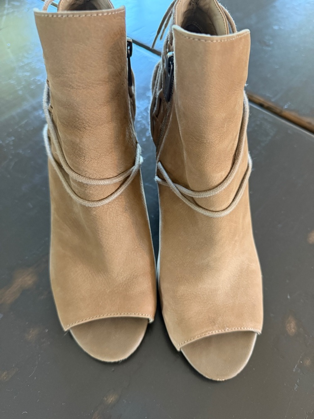 Women's Open-Toe Ankle Booties in Taupe